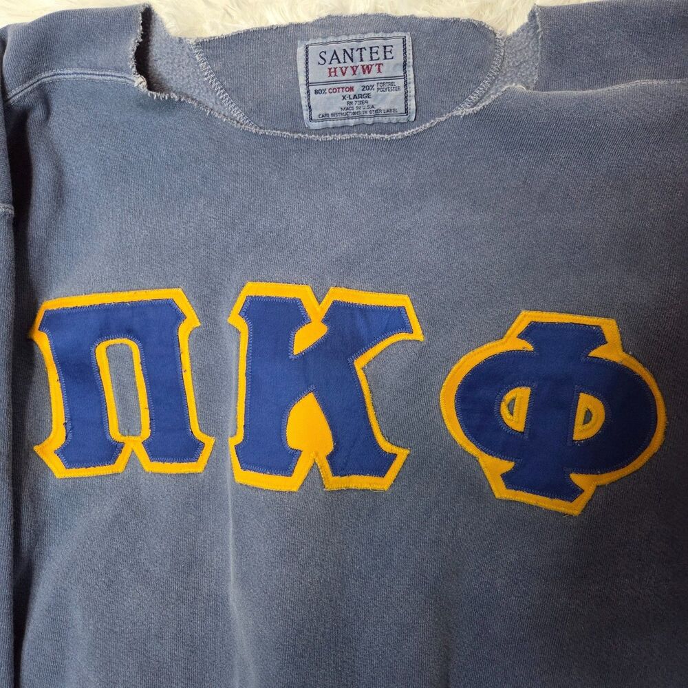 Vintage SANTEE PKΦ Fraternity Sweatshirt Mens XL Blue Made In USA Crewneck